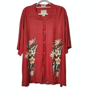 HIBISCUS‎ HAWAII RAYON BUTTON UP SHIRT RED TROPICAL FLORAL MENS XL